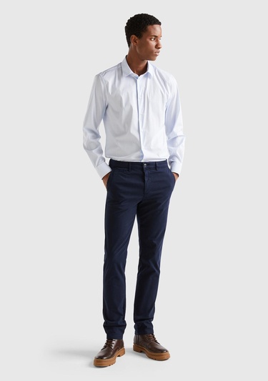  Erkek Açık Mavi Çizgili Gömlek