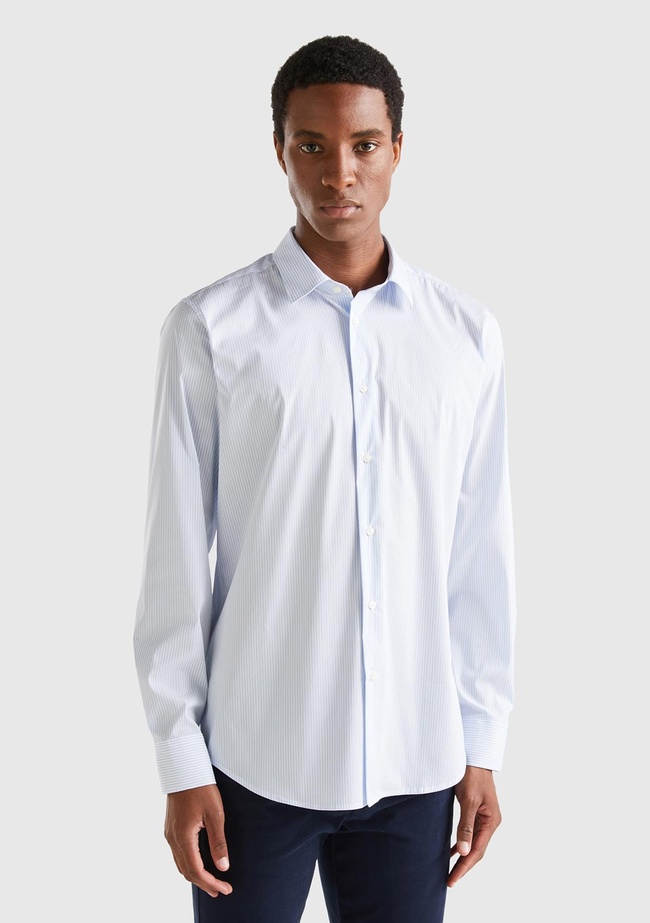  Erkek Açık Mavi Çizgili Gömlek