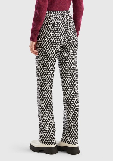  Kadın Lacivert Poliviskoz Çiçek Desenli Regular Fit Pantolon