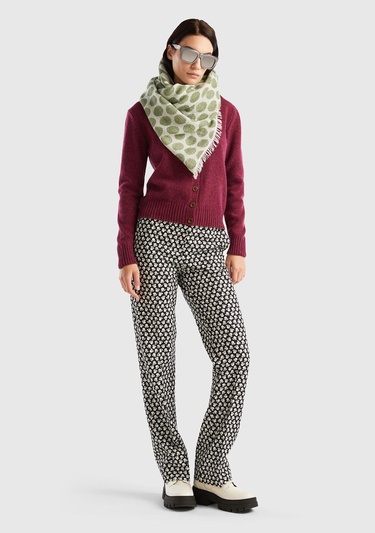  Kadın Lacivert Poliviskoz Çiçek Desenli Regular Fit Pantolon