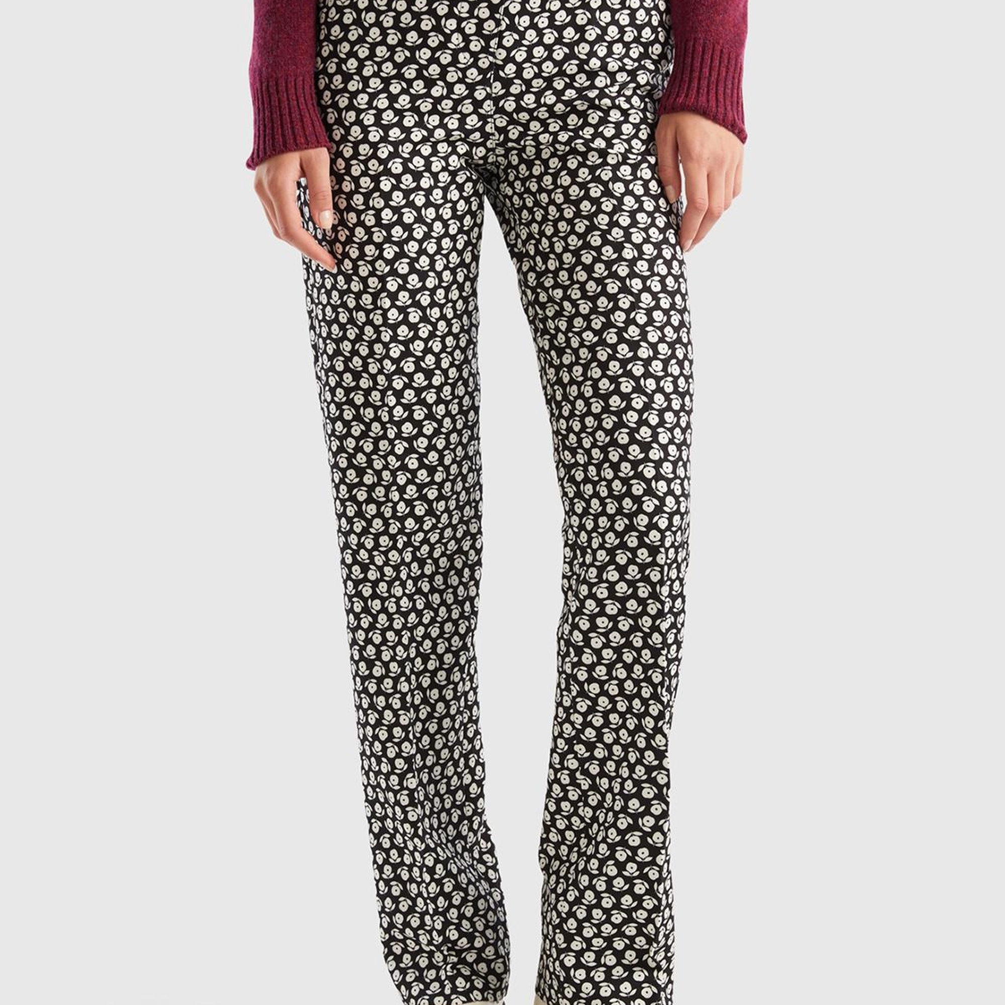 Kadın Lacivert Poliviskoz Çiçek Desenli Regular Fit Pantolon