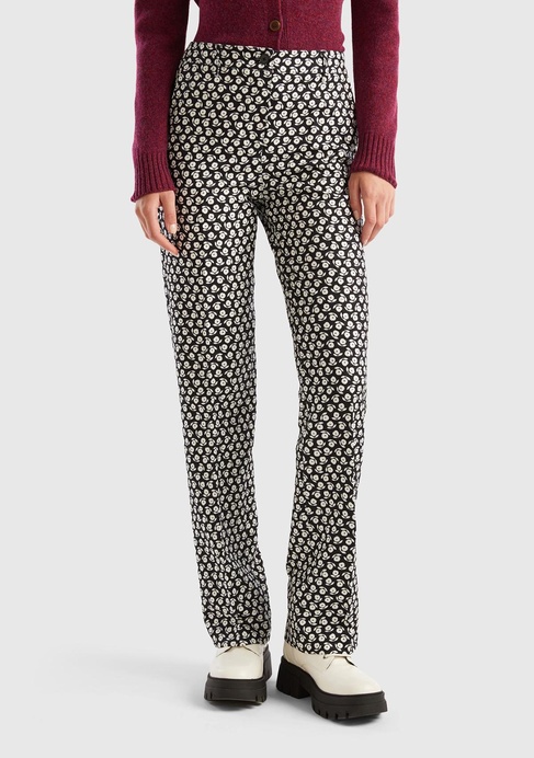  Kadın Lacivert Poliviskoz Çiçek Desenli Regular Fit Pantolon