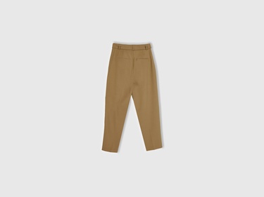  Kadın Kahverengi Poliviskoz Rahat Kalıp Kemerli Pantolon