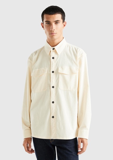  Erkek Beyaz Kadife Gömlek