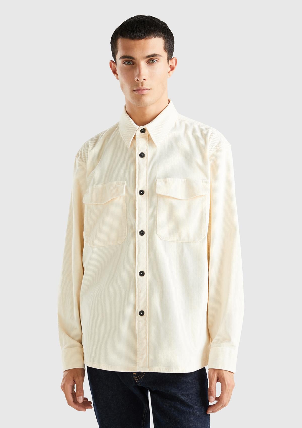  Erkek Beyaz Kadife Gömlek