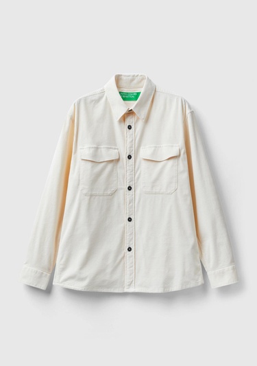  Erkek Beyaz Kadife Gömlek