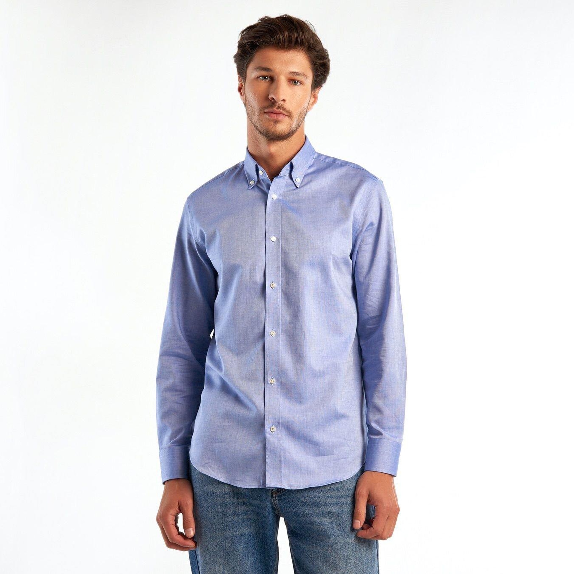 Erkek Mavi %100 Pamuk Oxford Gömlek