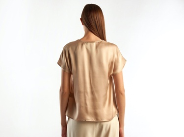  Kadın Krem Rengi  V yaka Viskoz Bluz