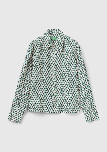  Kadın Yeşil Mix Çiçek Desenli Viskoz Gömlek