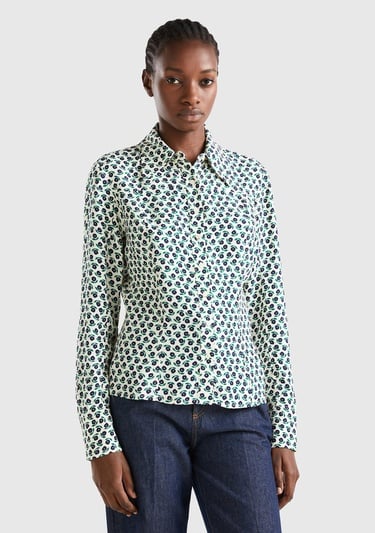  Kadın Yeşil Mix Çiçek Desenli Viskoz Gömlek