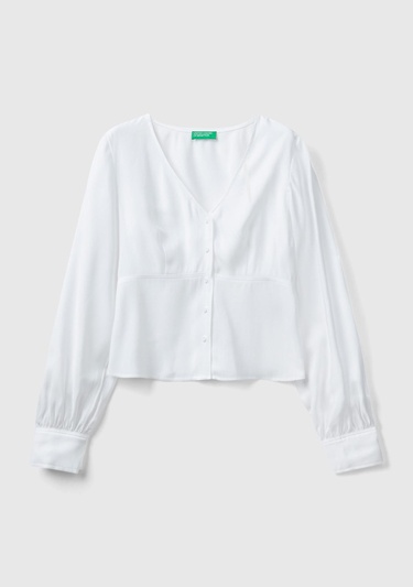  Kadın Beyaz Viskoz Karışımlı Gömlek