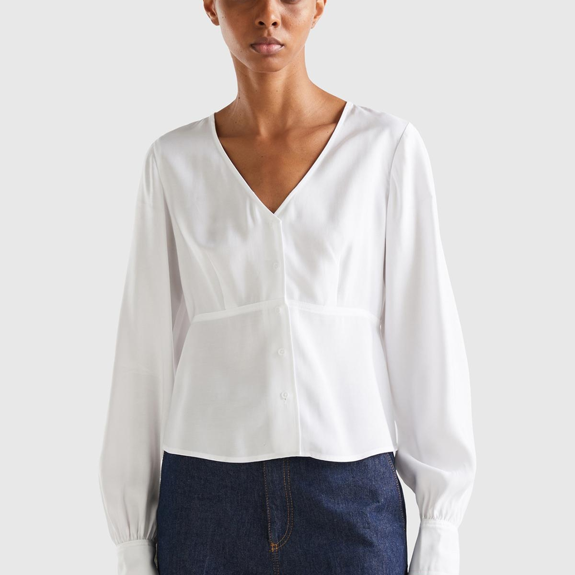 Kadın Beyaz Viskoz Karışımlı Gömlek