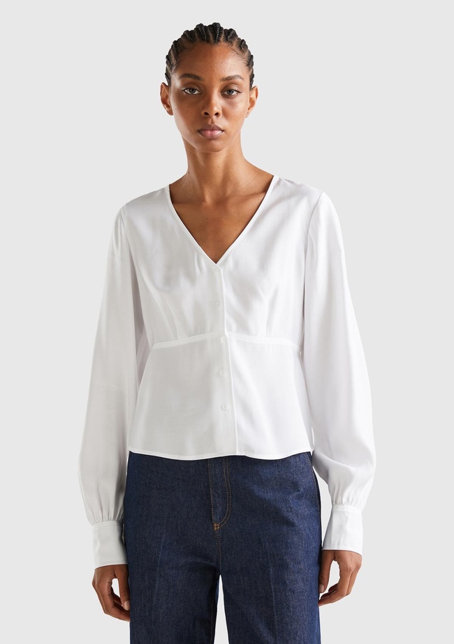  Kadın Beyaz Viskoz Karışımlı Gömlek