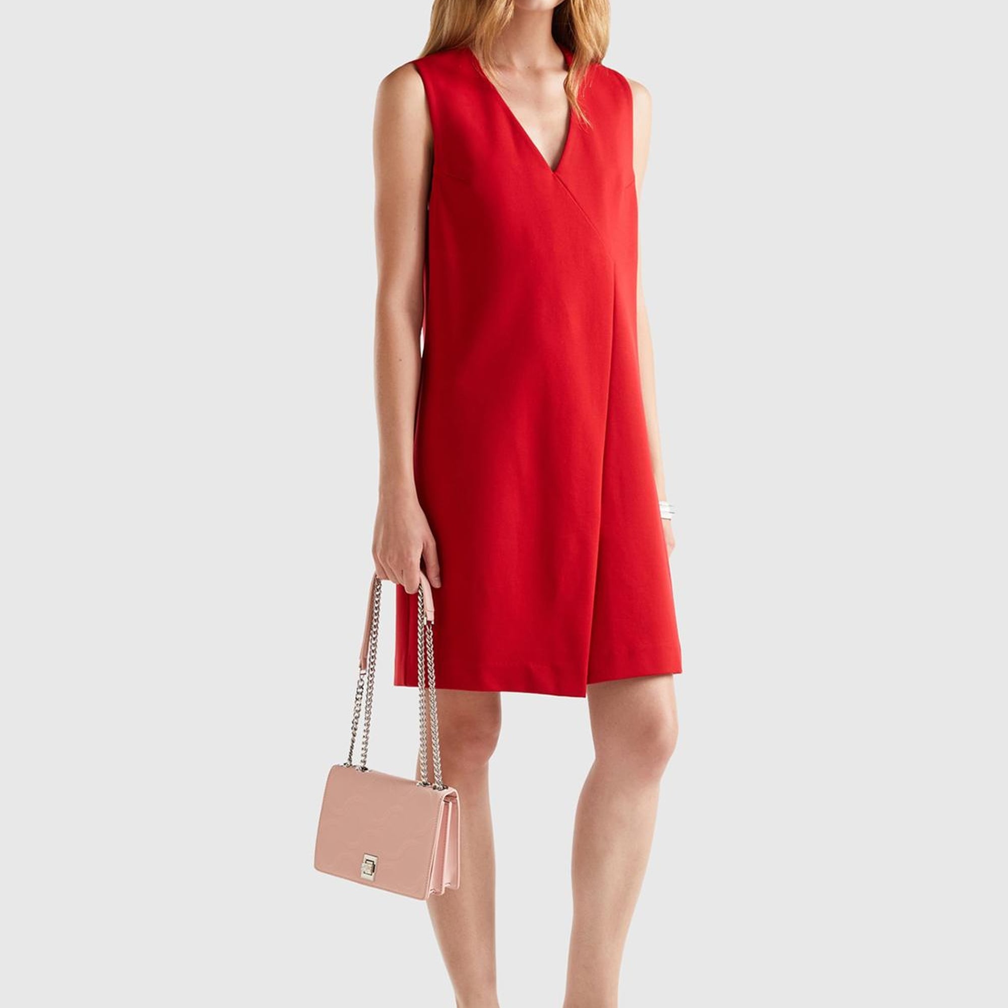 Kadın Kırmızı Önden Çapraz Bağlamalı Kolsuz Midi Boy Elbise