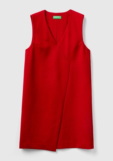  Kadın Kırmızı Önden Çapraz Bağlamalı Kolsuz Midi Boy Elbise