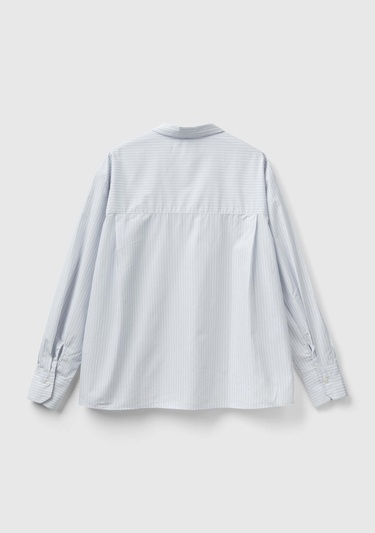  Kadın Soluk Mavi %100 Koton Çizgili Gömlek
