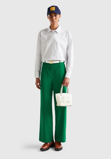  Kadın Soluk Mavi %100 Koton Çizgili Gömlek