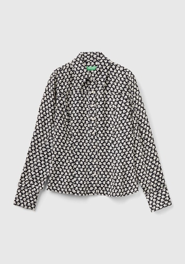  Kadın Lacivert Çiçek Desenli Viskoz Gömlek