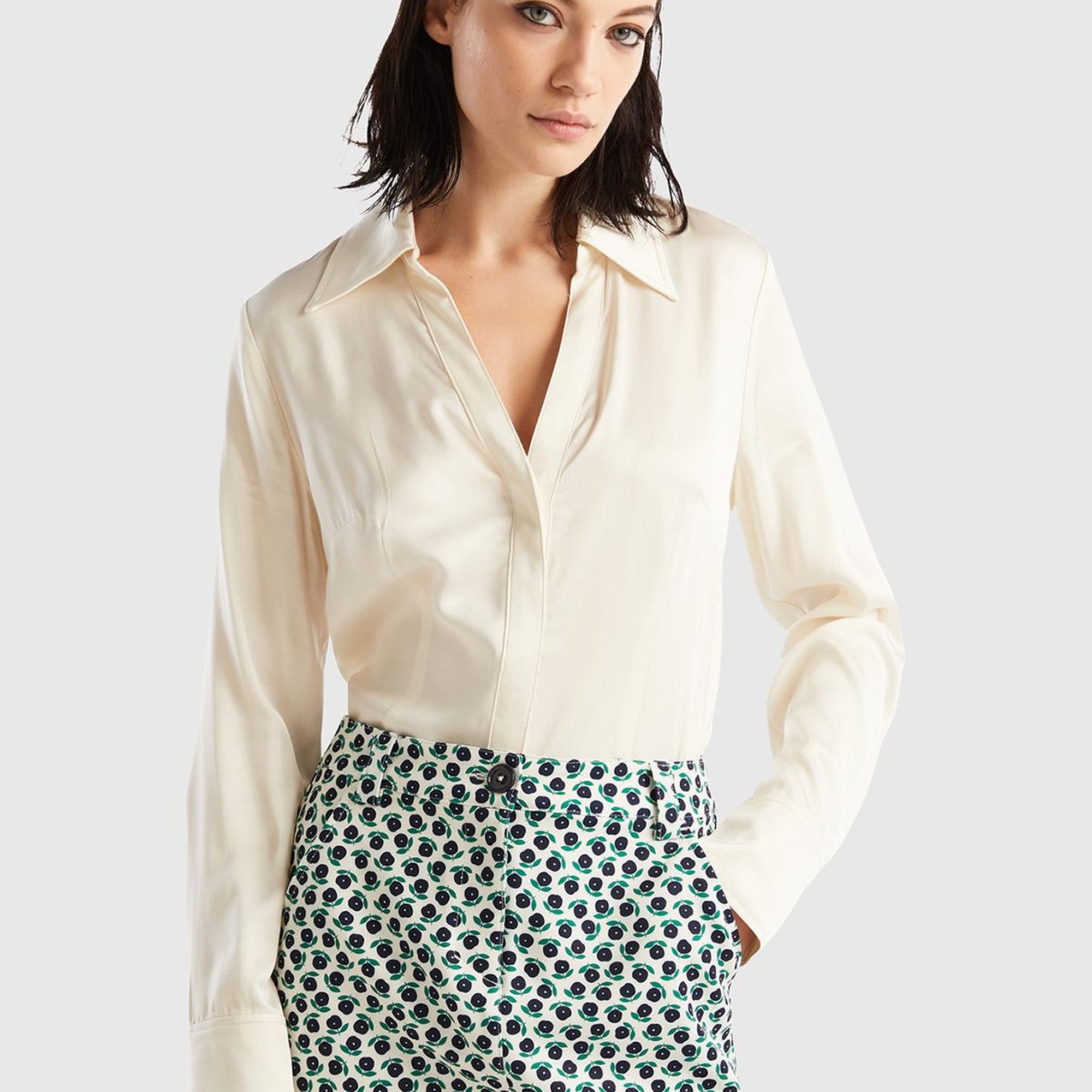 Kadın Krem Viskoz Gömlek