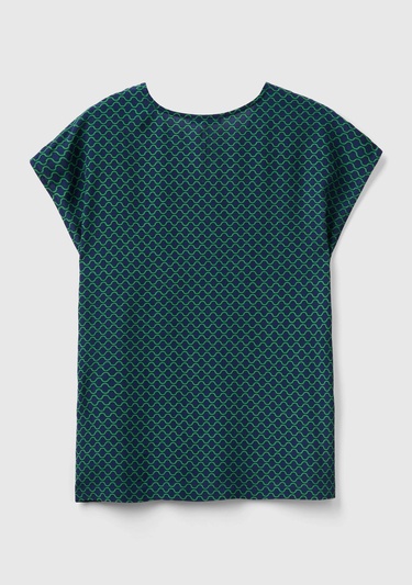  Kadın Lacivert V Yaka Baklava Desenli Kolsuz Viskoz Bluz