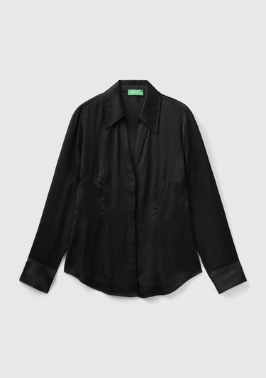  Kadın Siyah Viskoz Gömlek