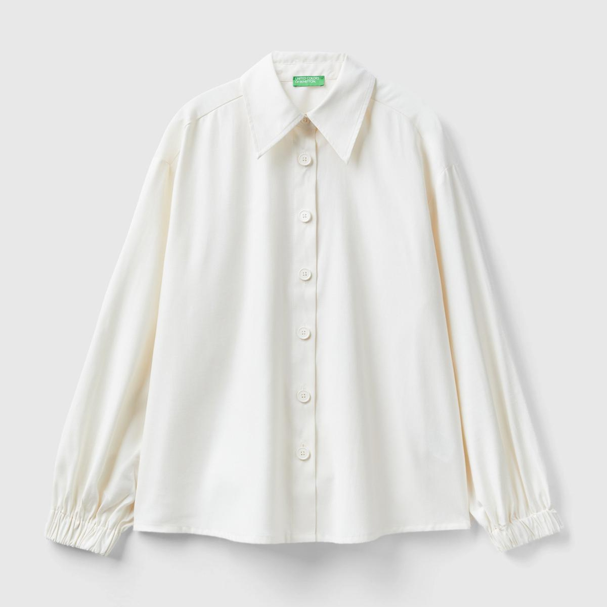 Kadın Krem Kol Ucu Lastikli Gömlek