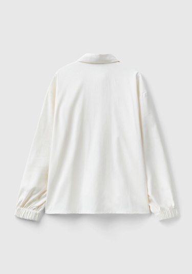  Kadın Krem Kol Ucu Lastikli Gömlek