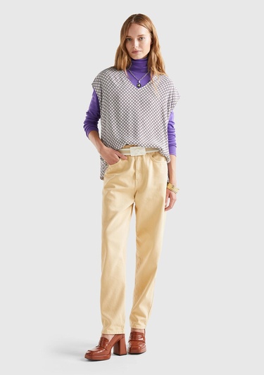  Kadın Buz Mavisi V Yaka Baklava Desenli Kolsuz Viskoz Bluz