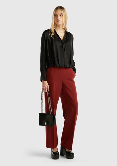  Kadın Siyah Modal Karışımlı Önü Çapraz Bluz