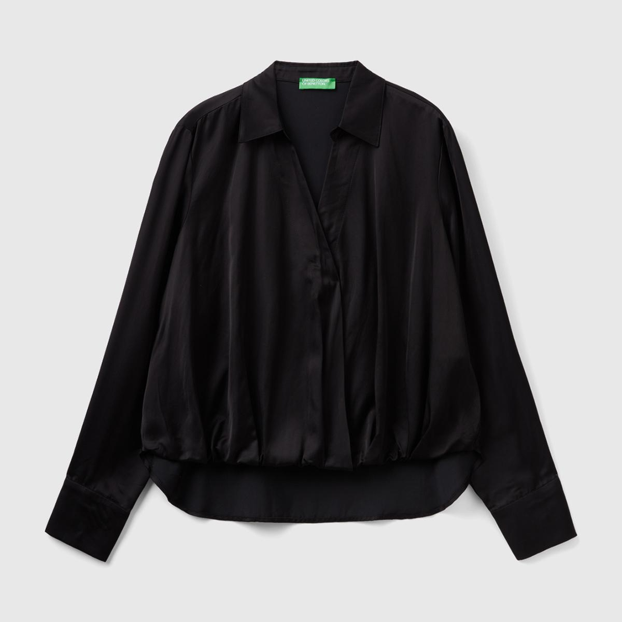 Kadın Siyah Modal Karışımlı Önü Çapraz Bluz