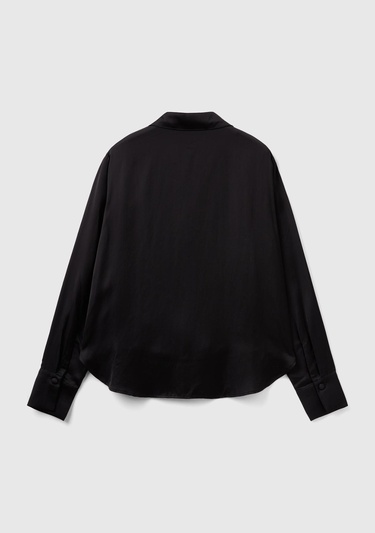  Kadın Siyah Modal Karışımlı Önü Çapraz Bluz