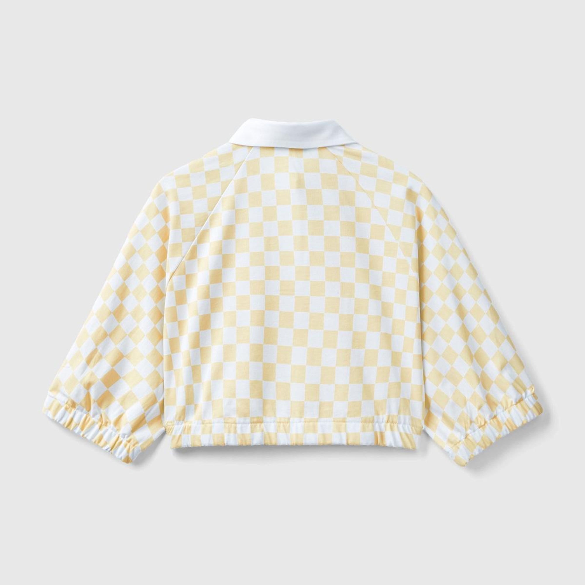 Kadın Sarı Dama Desenli Kısa Kollu Crop Koton Gömlek