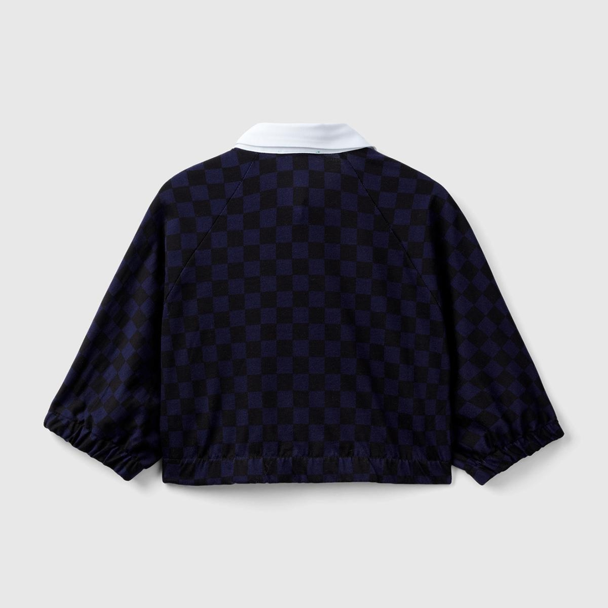 Kadın Lacivert Mix Dama Desenli Kısa Kollu Crop Koton Gömlek