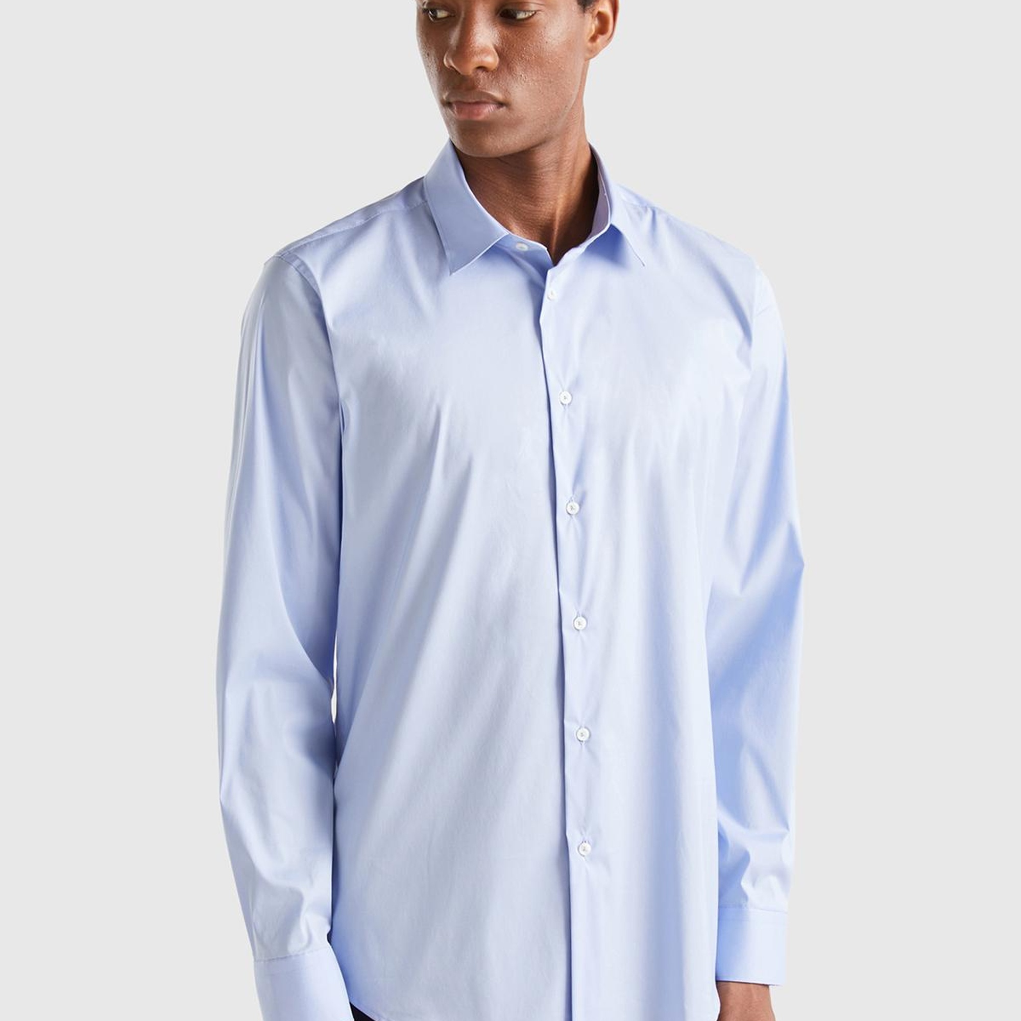 Erkek Mavi Esnek Gömlek