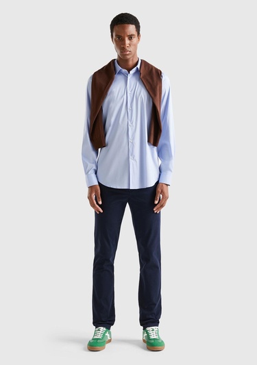  Erkek Mavi Esnek Gömlek