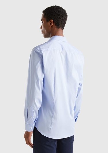  Erkek Mavi Esnek Gömlek