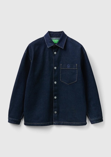  Erkek Koyu Denim Tek Cepli Denim Gömlek