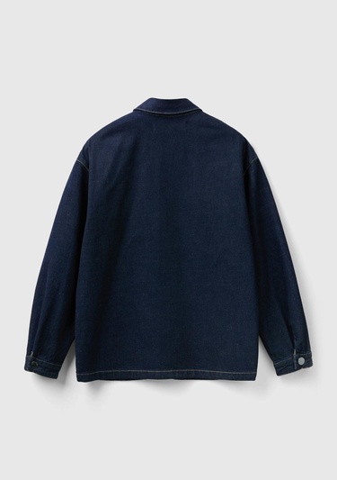  Erkek Koyu Denim Tek Cepli Denim Gömlek