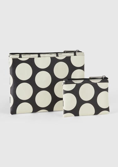  Kadın Siyah Beyaz Desenli 2'Lİ Suni Deri El Çantası