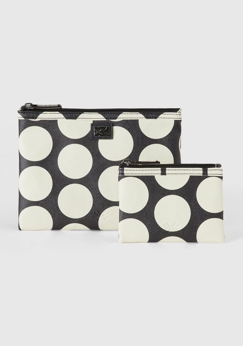  Kadın Siyah Beyaz Desenli 2'Lİ Suni Deri El Çantası