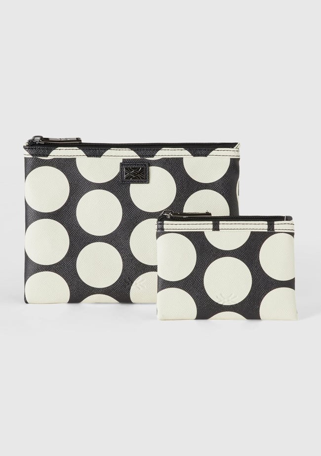  Kadın Siyah Beyaz Desenli 2'Lİ Suni Deri El Çantası