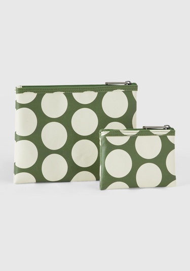  Kadın Yeşil Desenli 2'Lİ Suni Deri El Çantası