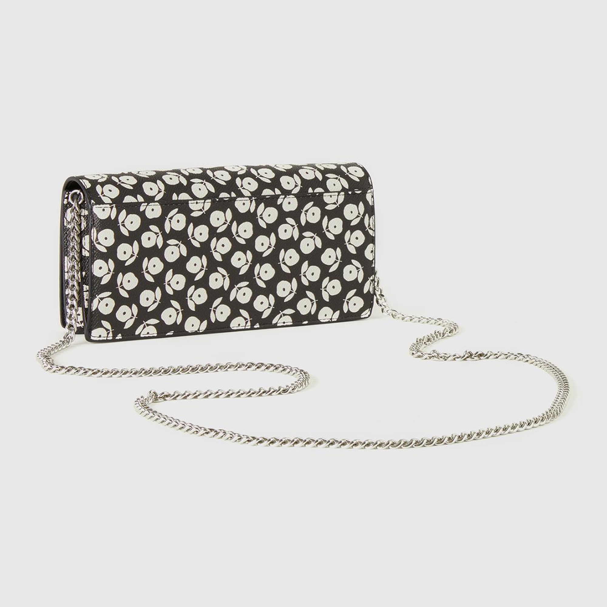 Kadın Lacivert Suni Deri Çiçek Desenli Zincir Askılı Cüzdan