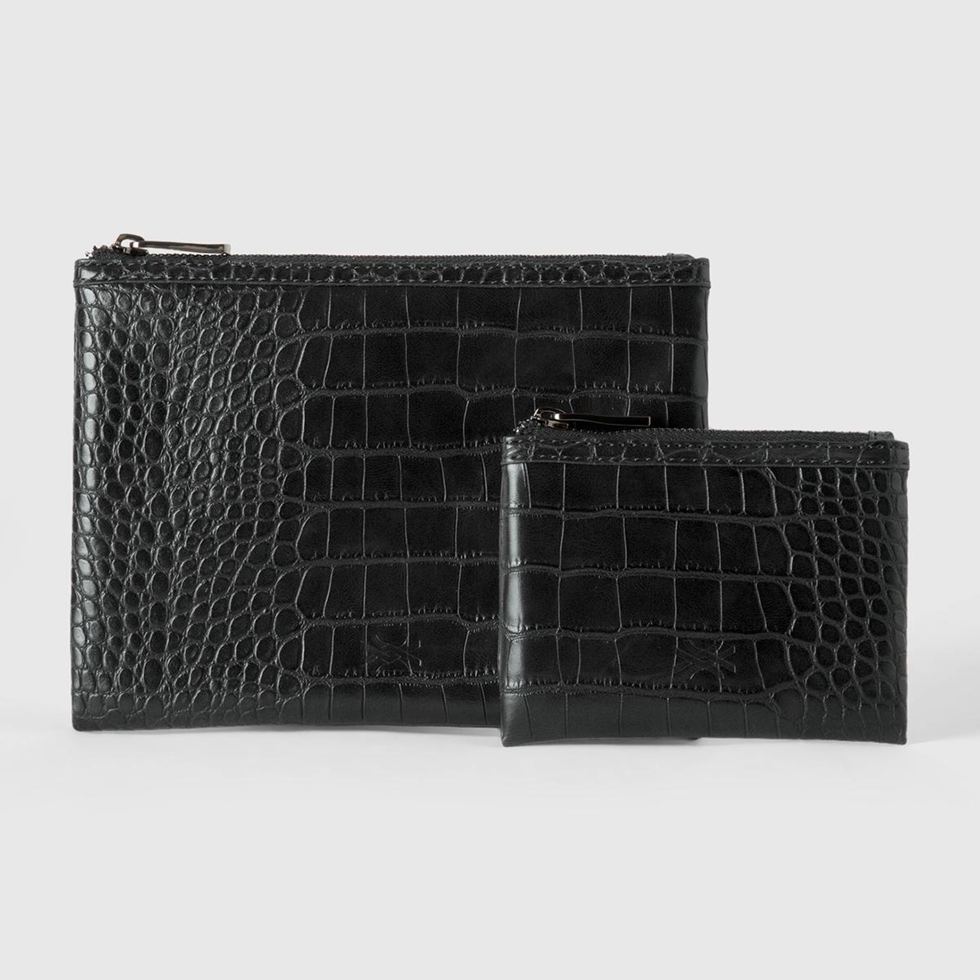 Kadın Siyah Yarım Logo Baskılı 2'li Deri Görünümlü  Mini Cüzdan