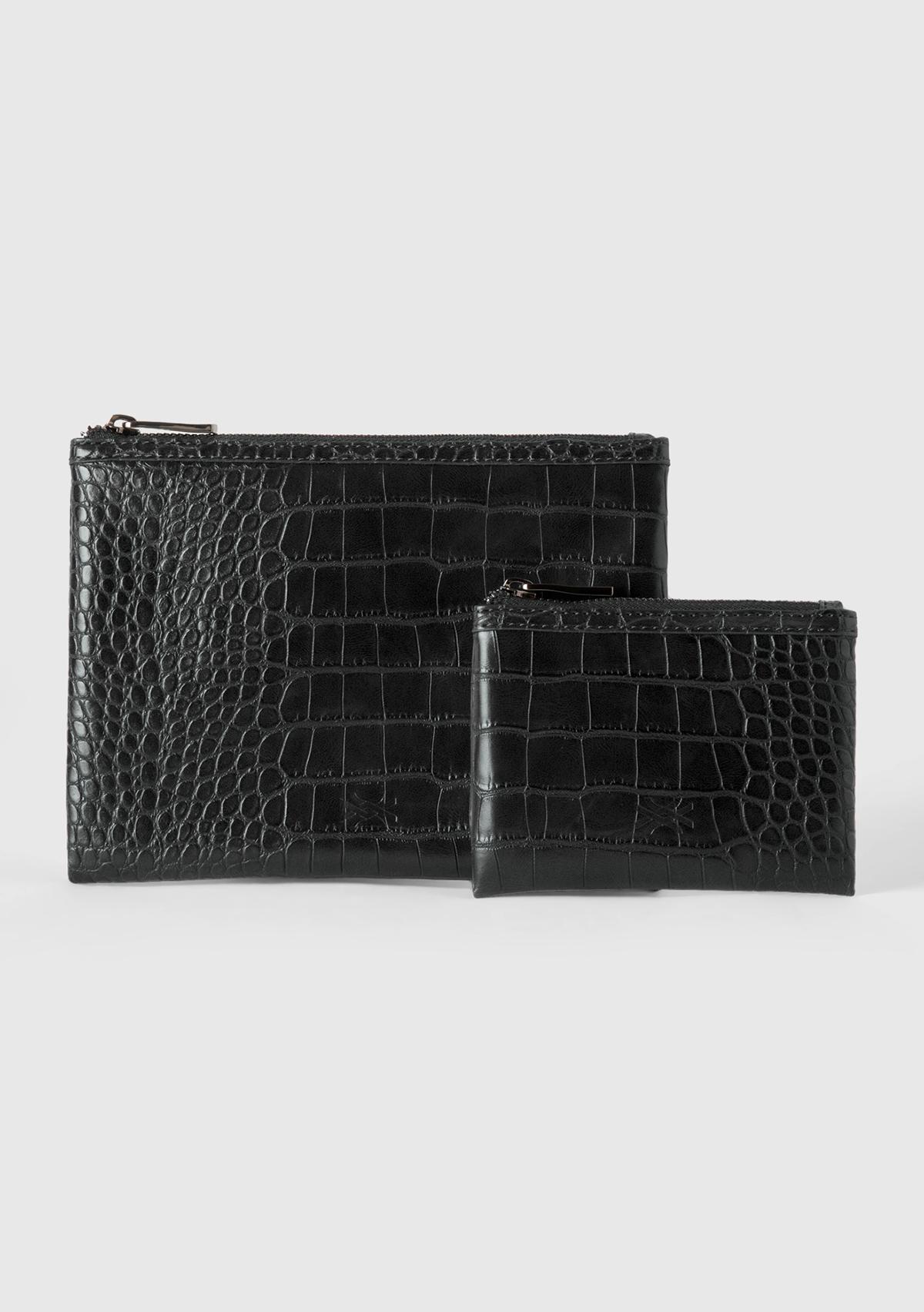  Kadın Siyah Yarım Logo Baskılı 2'li Deri Görünümlü  Mini Cüzdan