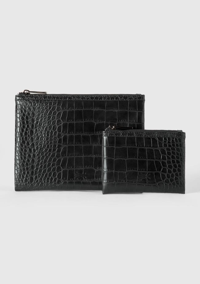  Kadın Siyah Yarım Logo Baskılı 2'li Deri Görünümlü  Mini Cüzdan