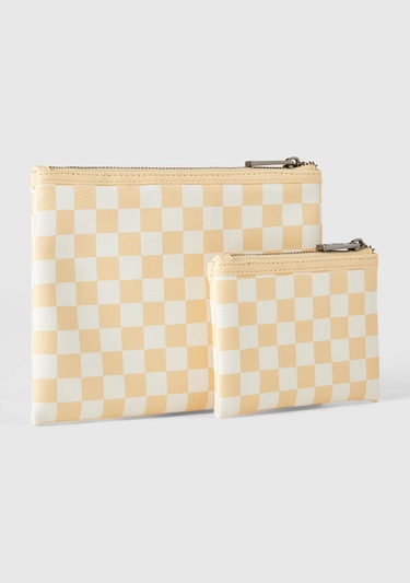  Kadın Sarı Yarım Logo Baskılı 2'li Deri Görünümlü  Mini Cüzdan