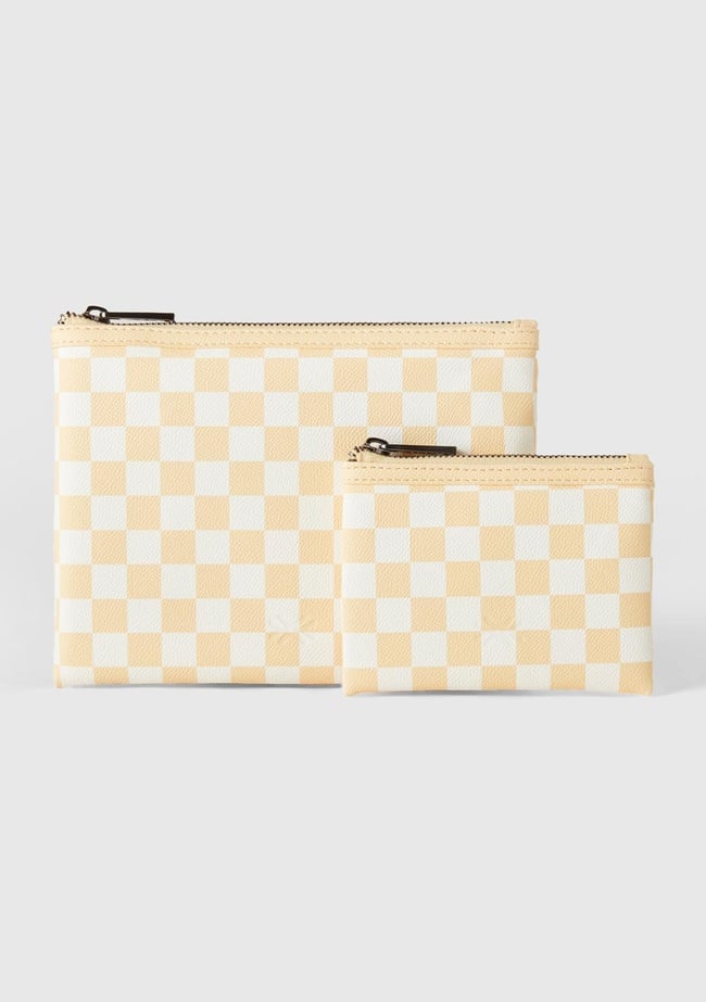  Kadın Sarı Yarım Logo Baskılı 2'li Deri Görünümlü  Mini Cüzdan