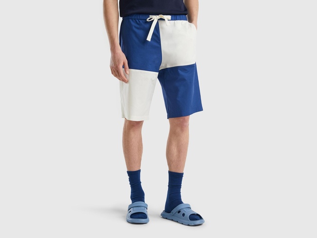  Erkek Lacivert Mix Renk Bloklu Beli İpli Şort