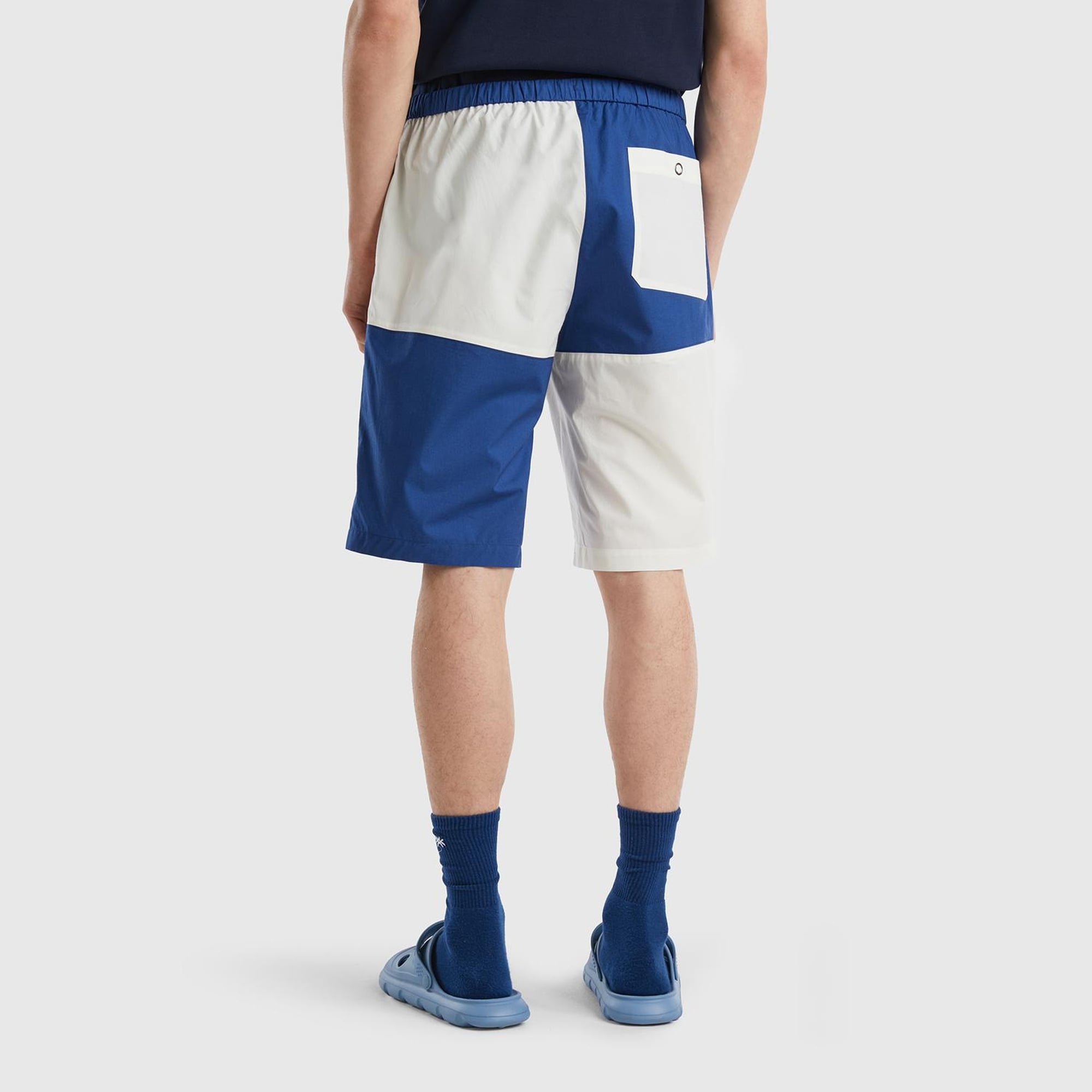 Erkek Lacivert Mix Renk Bloklu Beli İpli Şort